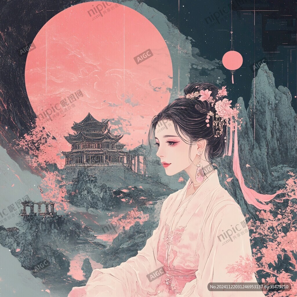 古风美女头像插画封面