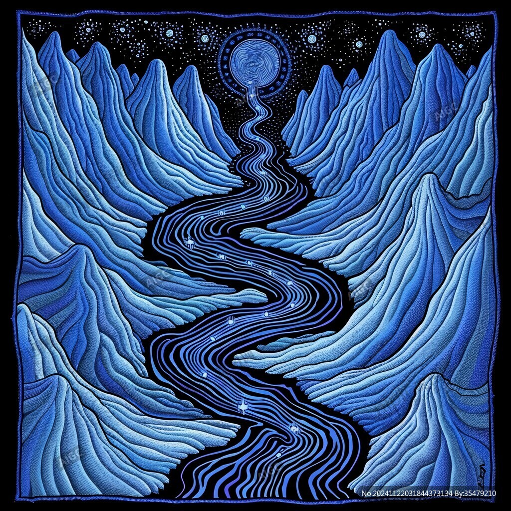 高端山水线包装插画