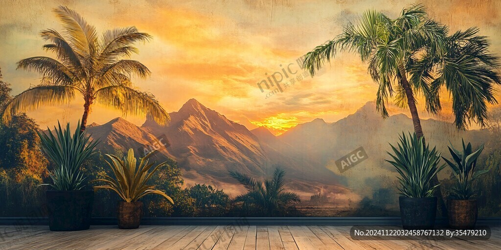 热带风景壁画背景