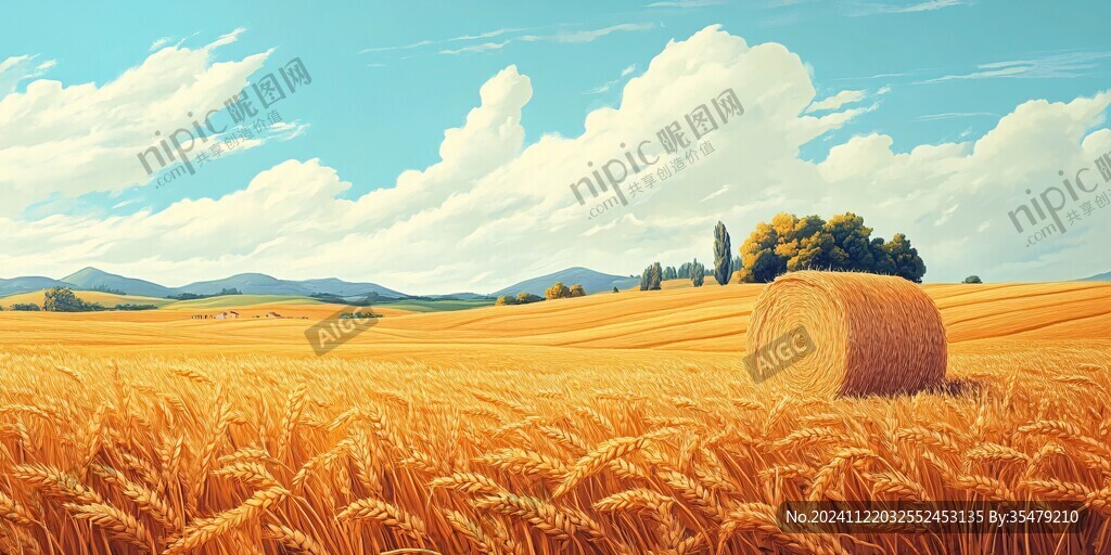 手绘麦田风景