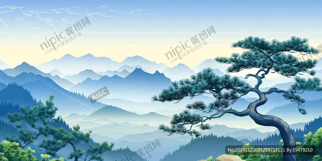 迎客松水墨山川