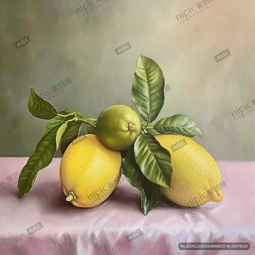 绿色柠檬油画