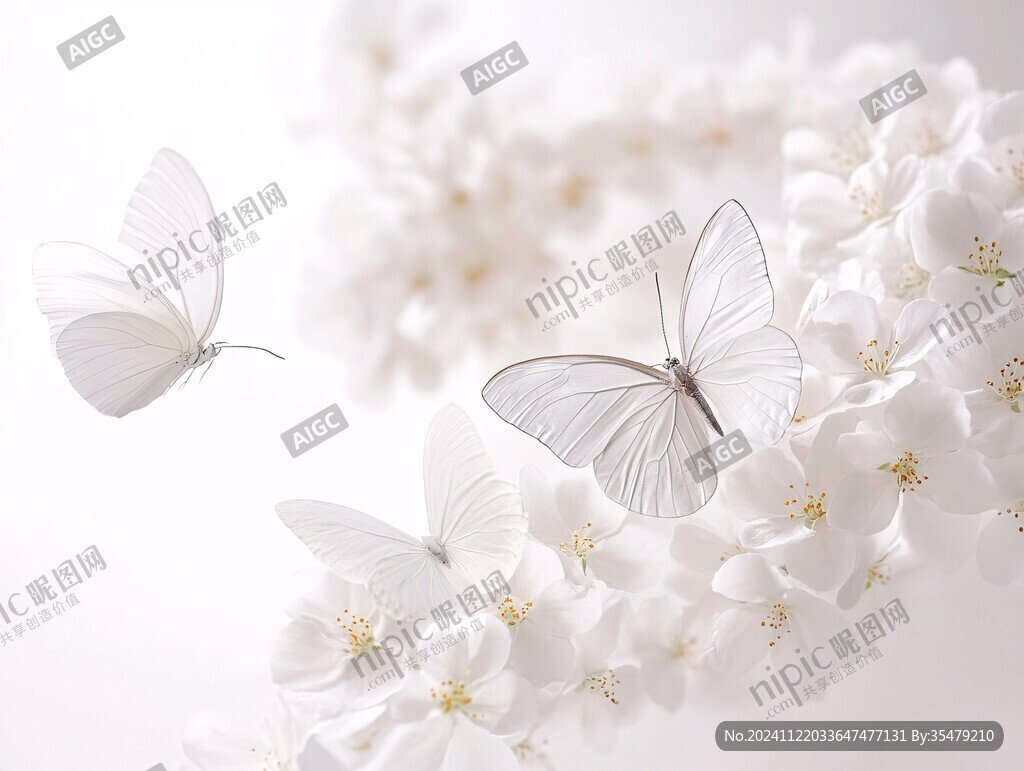 白色花朵蝶恋花