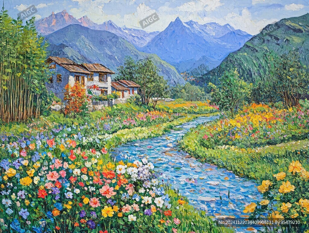 唯美田园风光油画