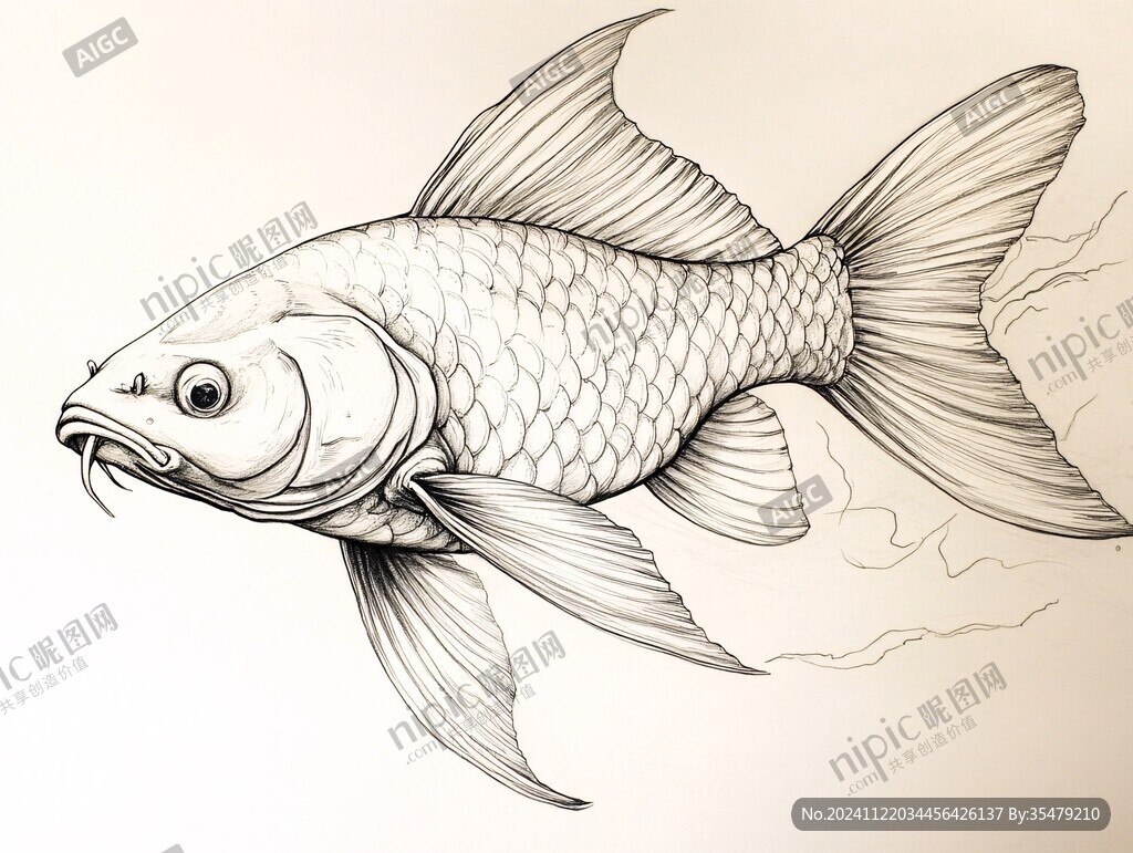 金龙鱼白描