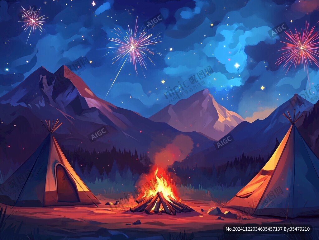 户外露营插画kv