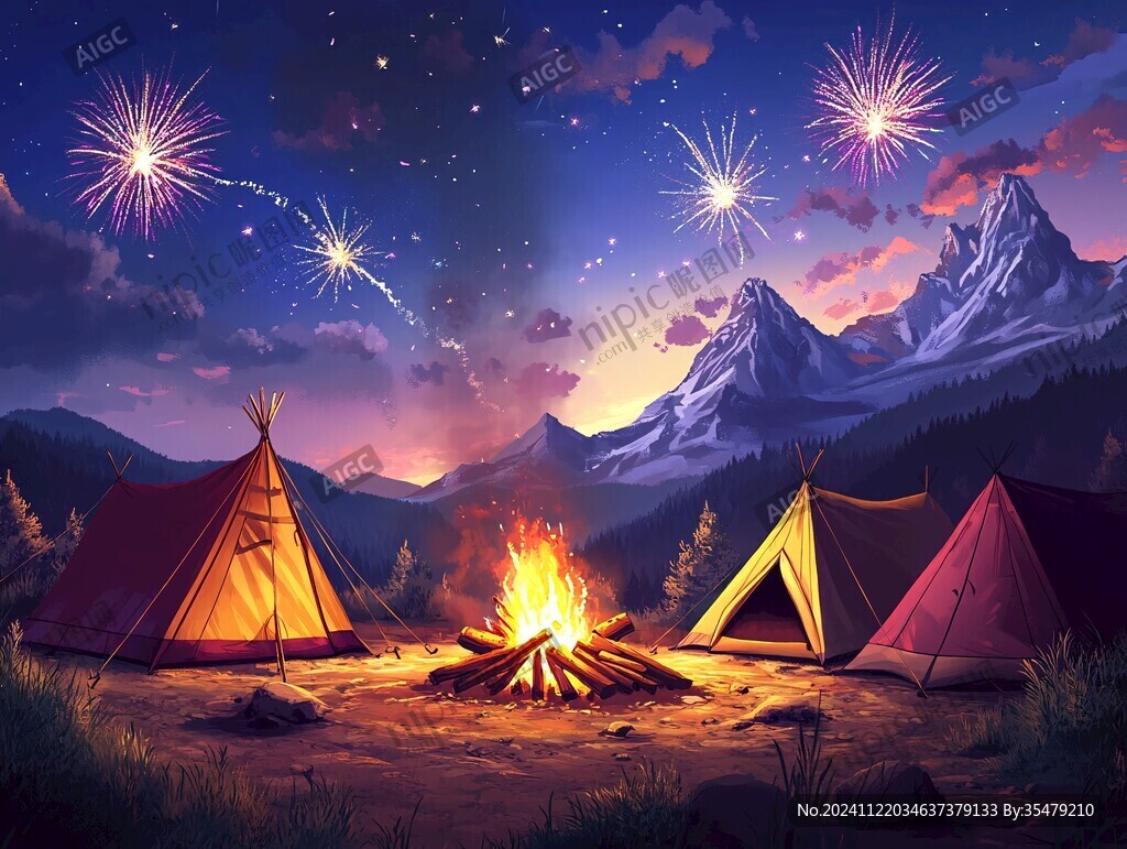 户外露营插画kv