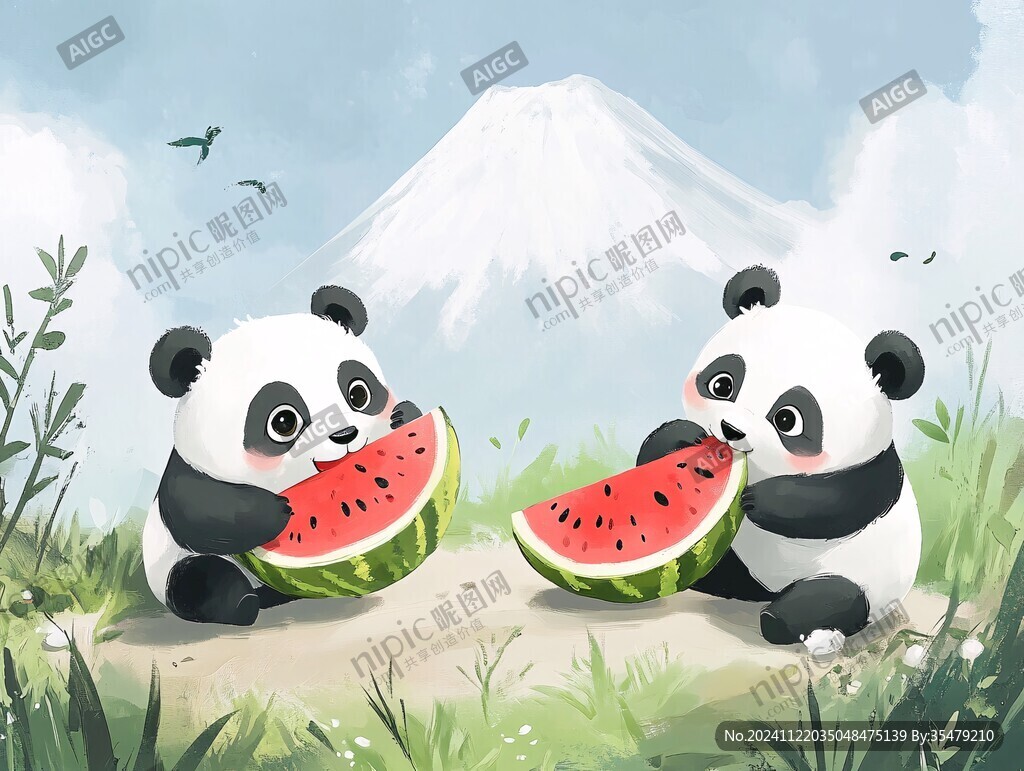 夏天手绘西瓜熊插画