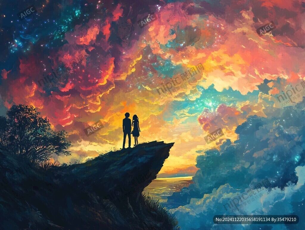 情侣看流星雨
