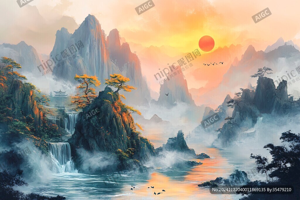 迎客松意境山水画