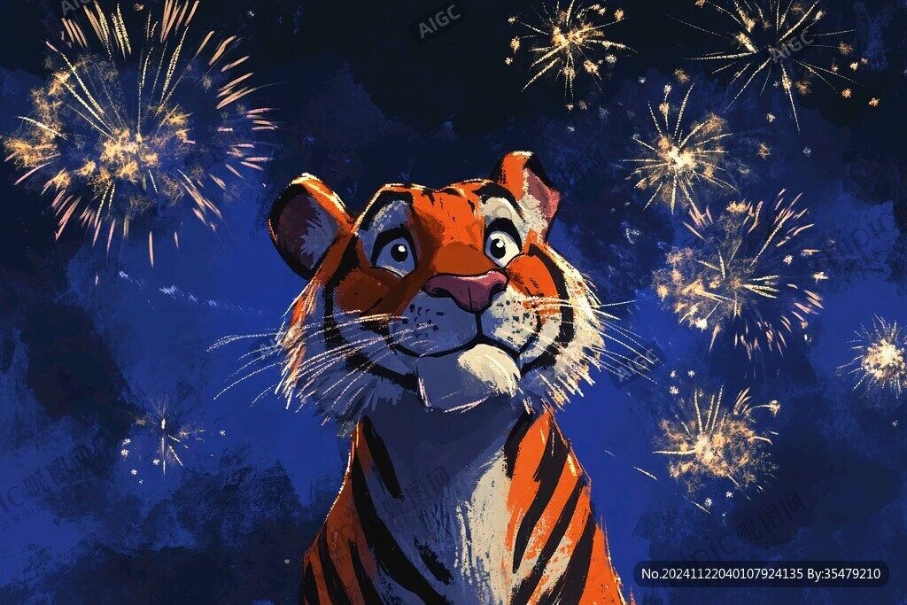 烟花虎年插画