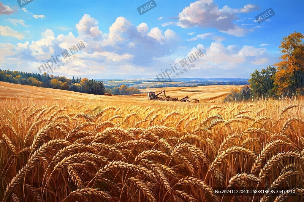 油画麦田风光