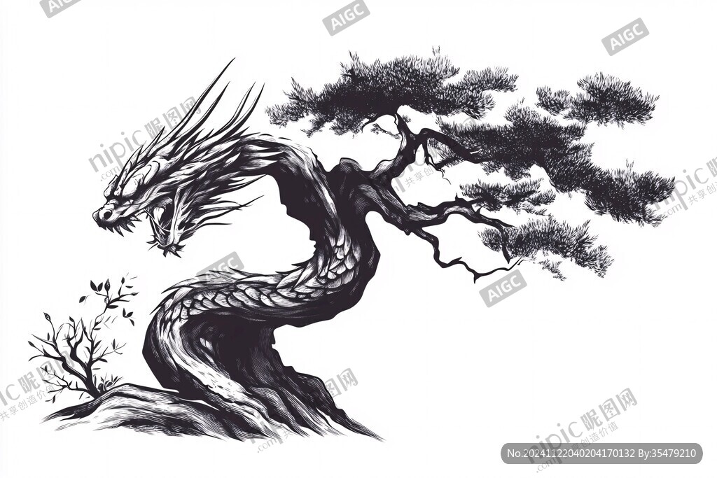 手绘古风松柏
