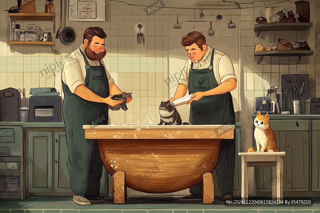 猫咪咖啡师插画设计