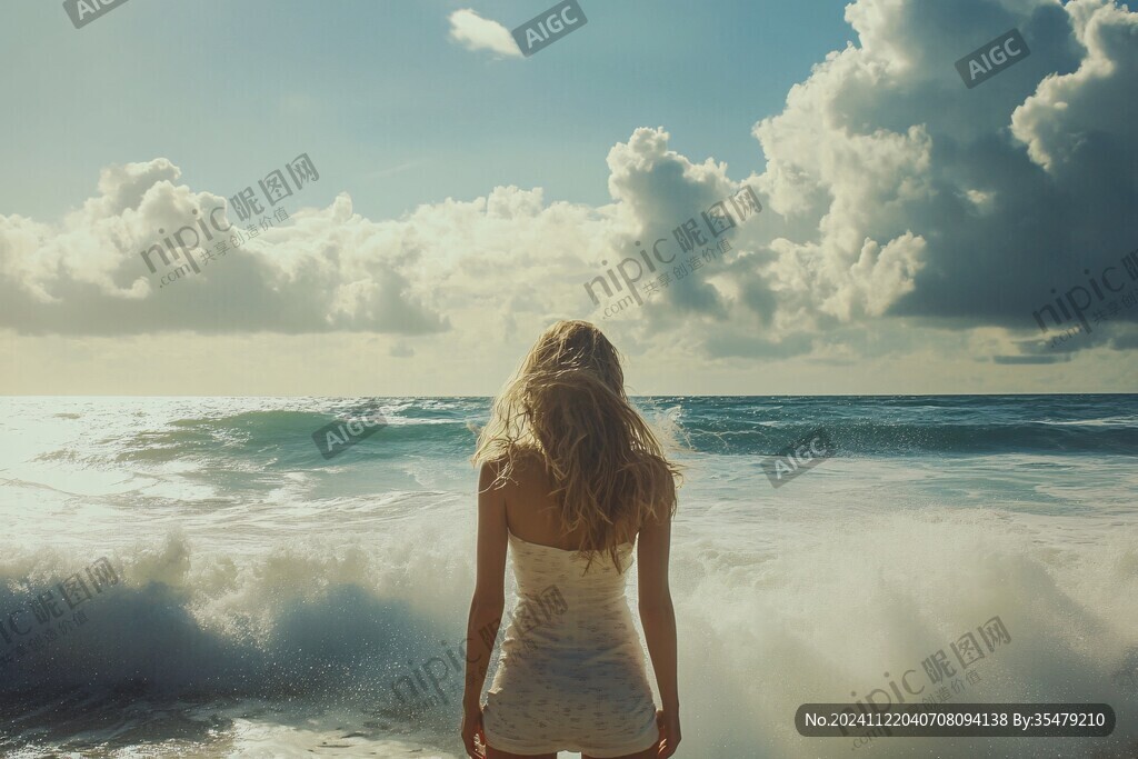 海边美女背影图片