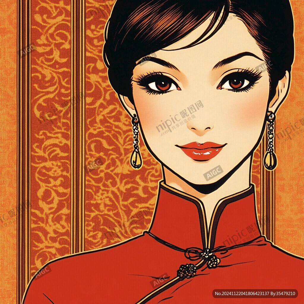 手绘美女旗袍美女