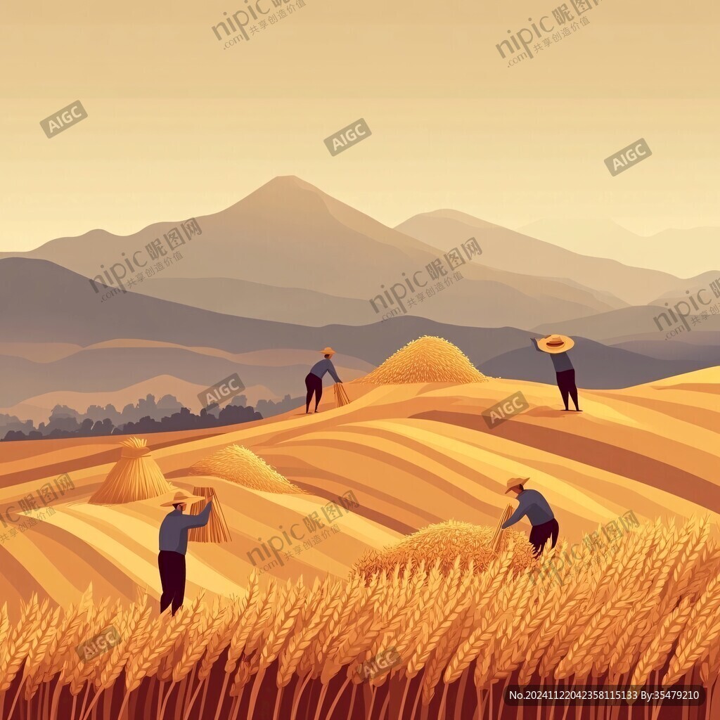 收割小麦插画
