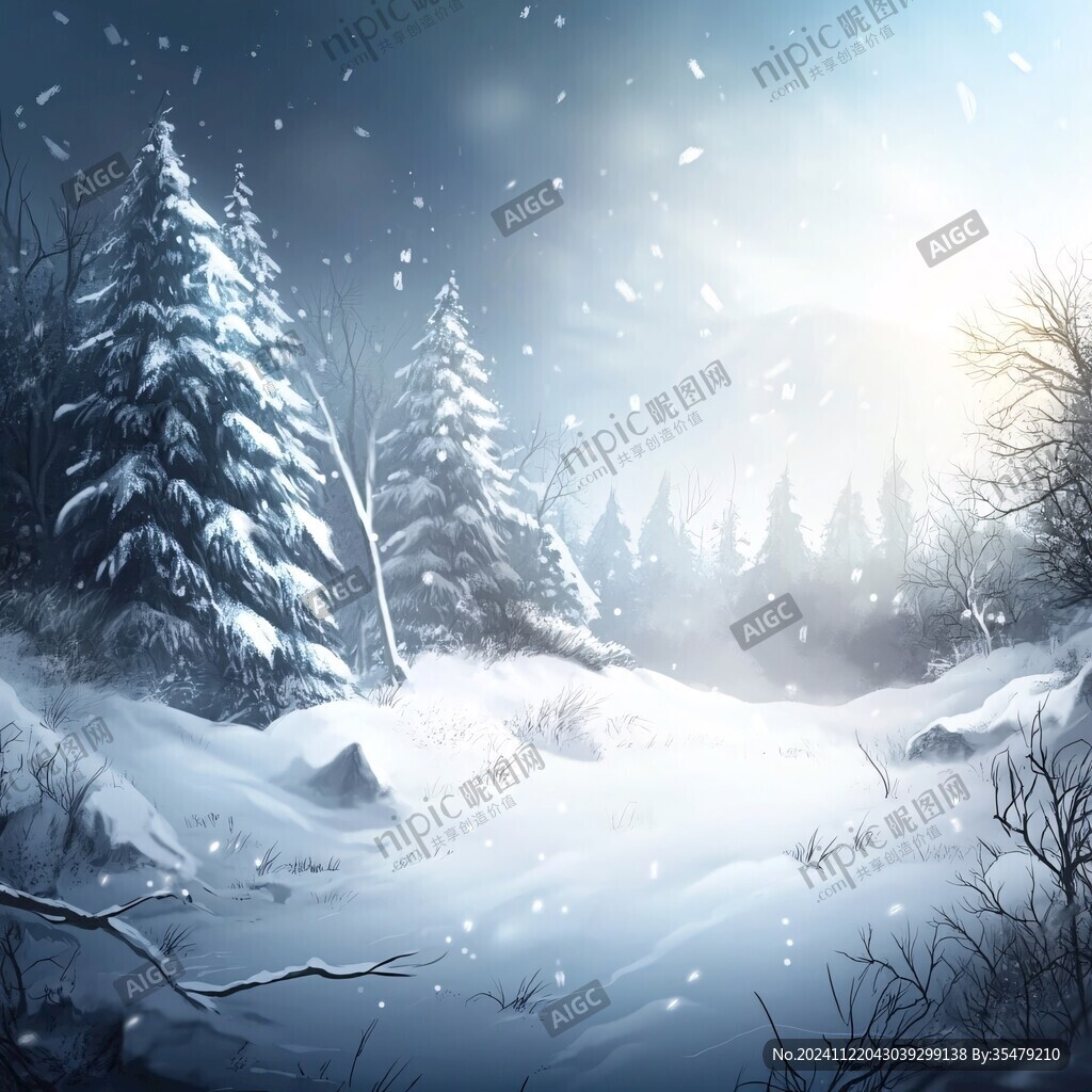 手绘雪景风景