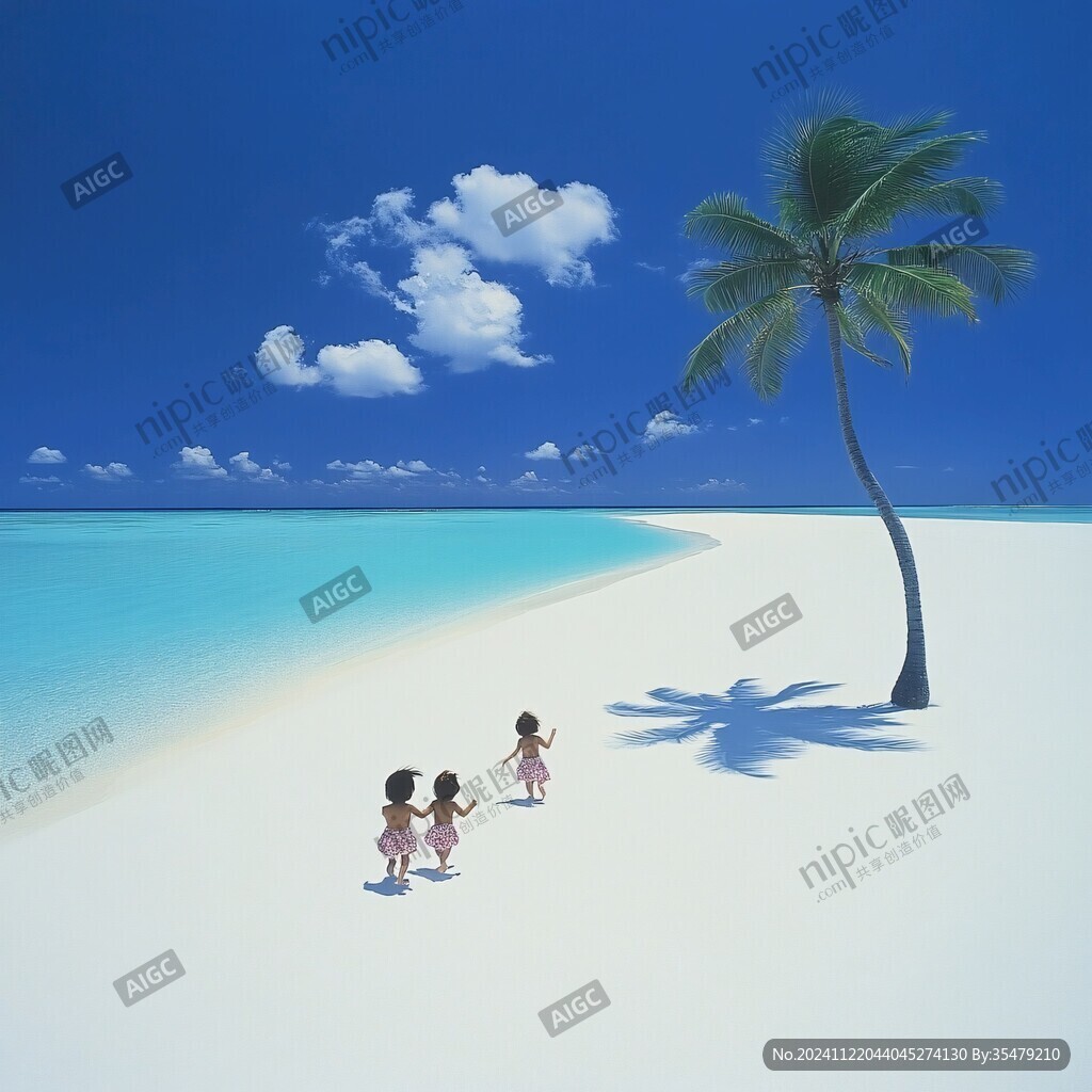 海滩漫步插画
