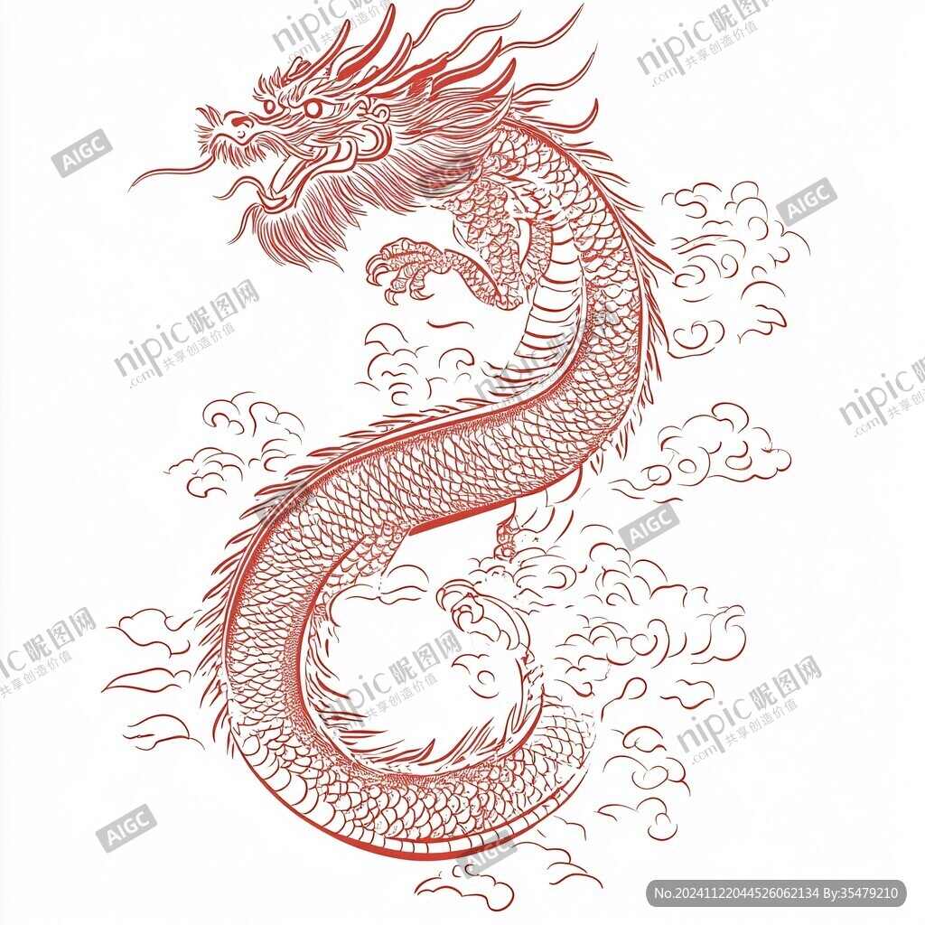 线描简约版龙抬头