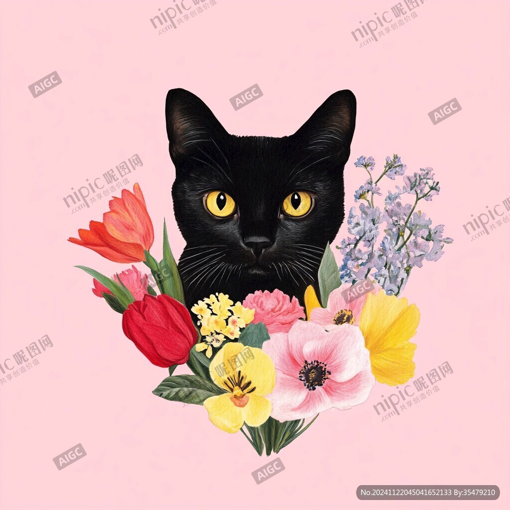 猫咪与鲜花