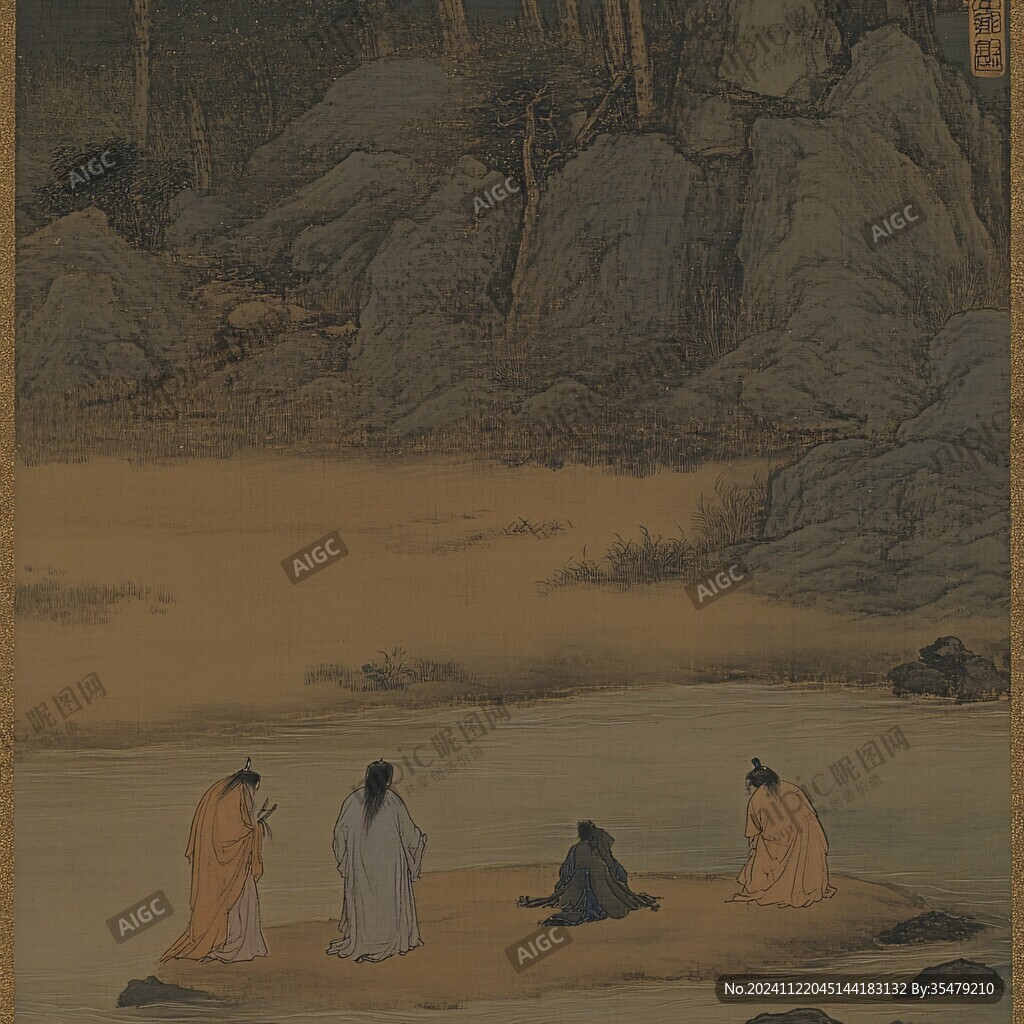 松阁抚琴人物图页