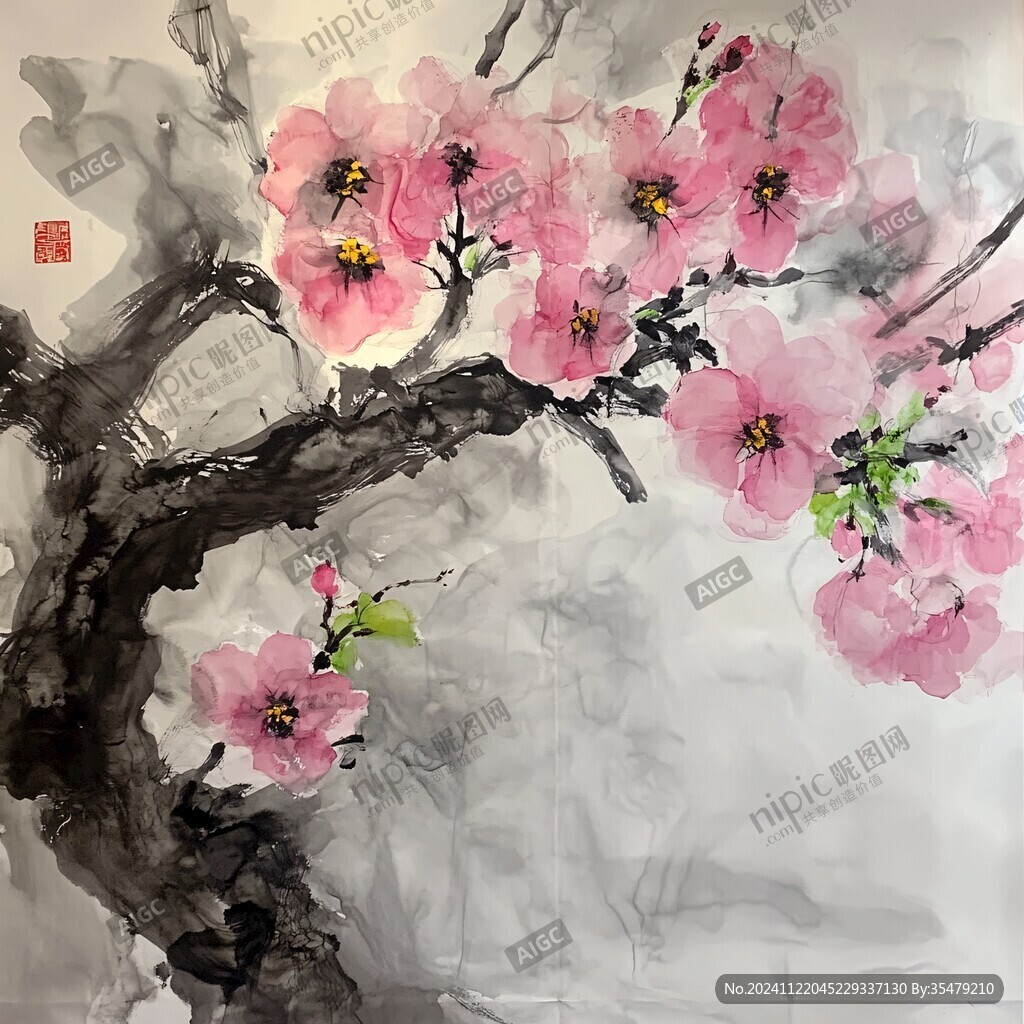 油画桃花开
