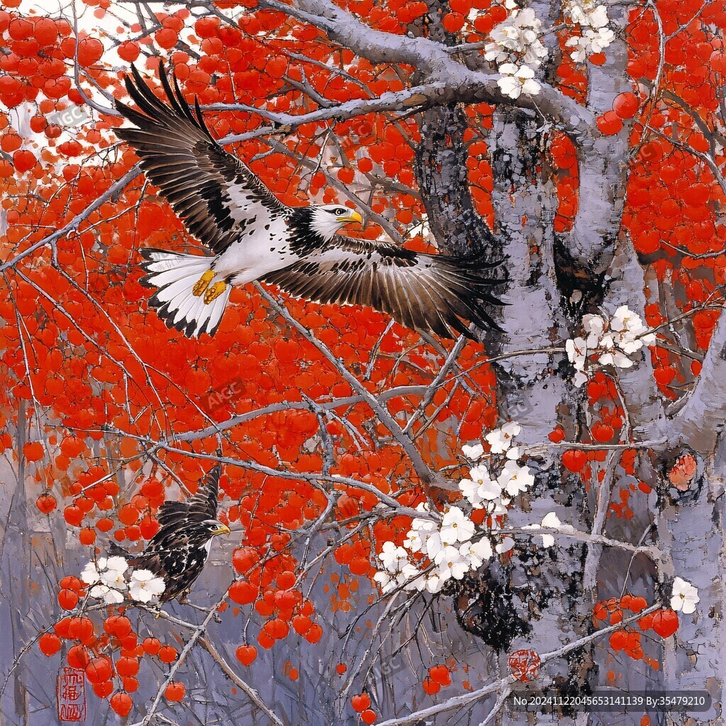 喜登枝头装饰画背景墙
