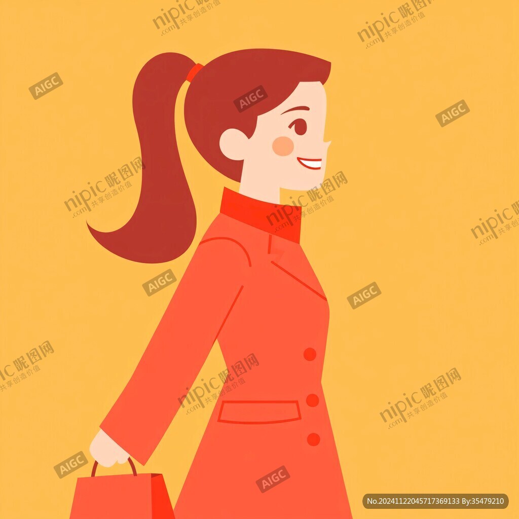 提着包的女孩插画