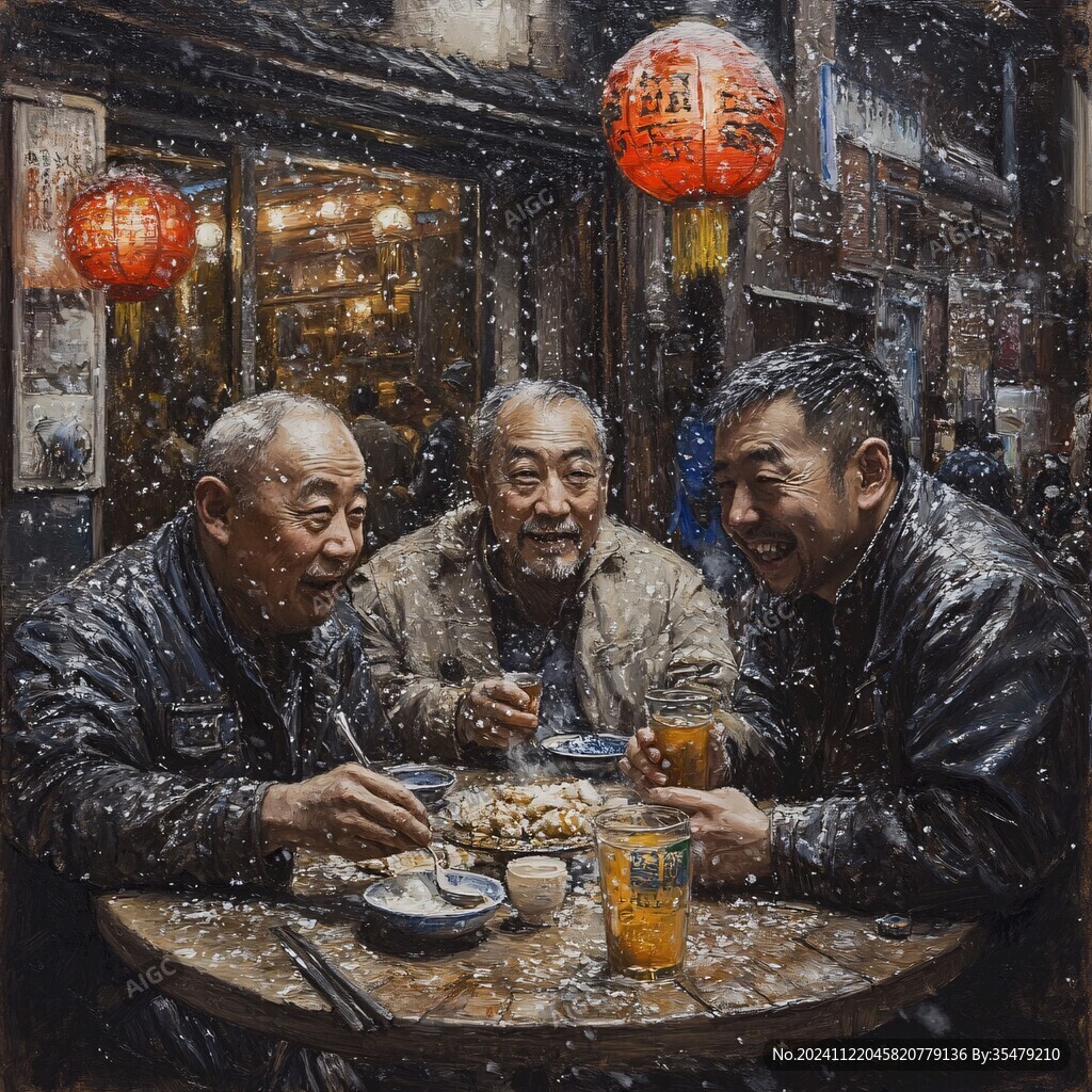 茶馆场景油画