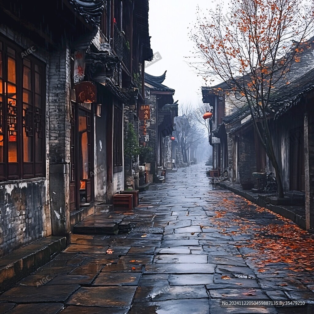 古街阴雨天