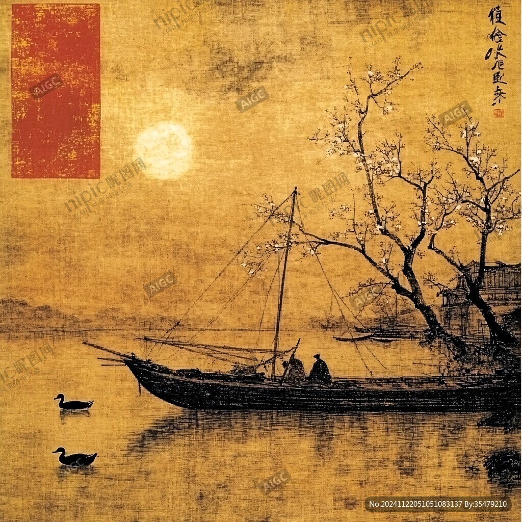 渔舟唱晚画