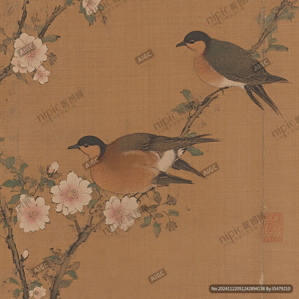 红地联珠瓣窼对鸟织锦