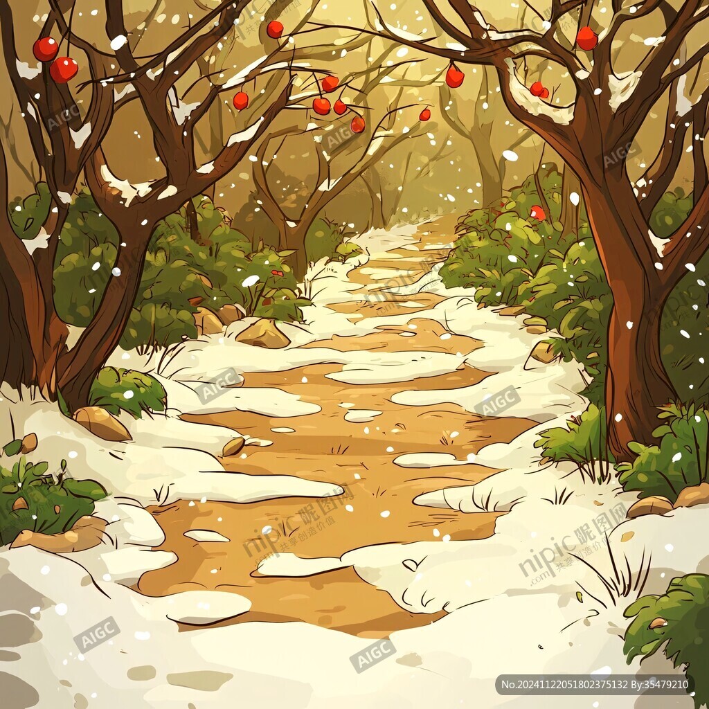 落雪秋林小路
