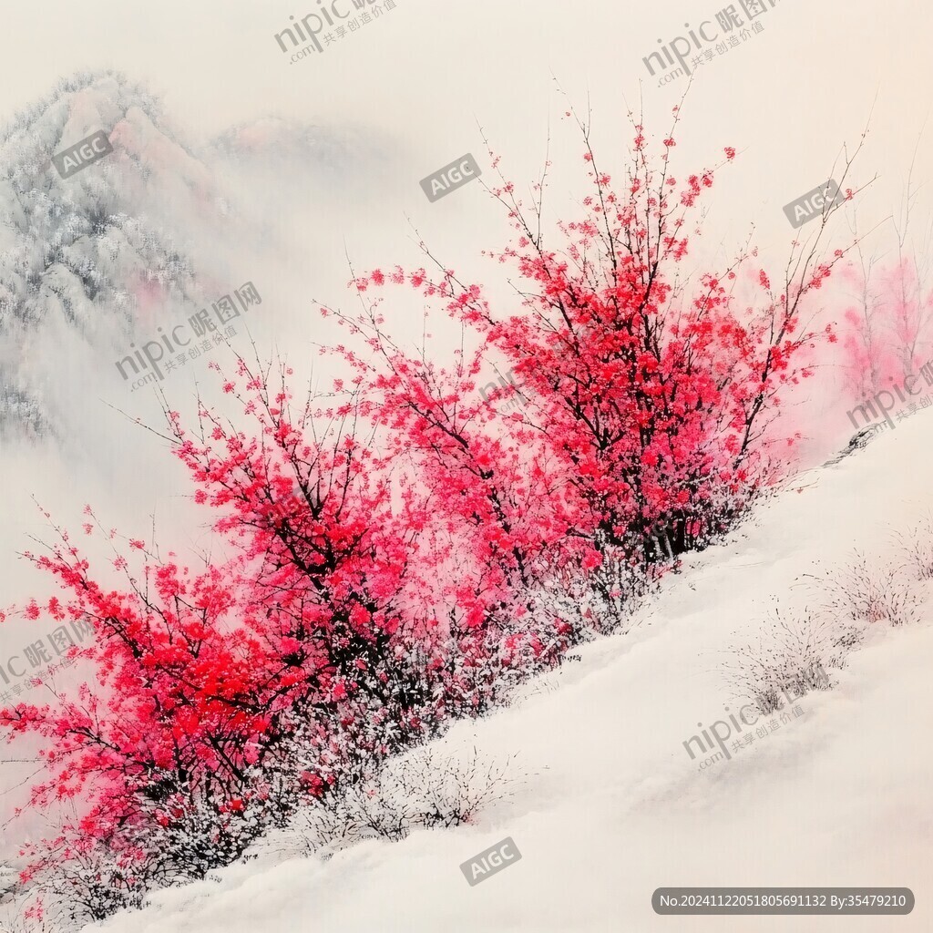 冰雪红梅插画