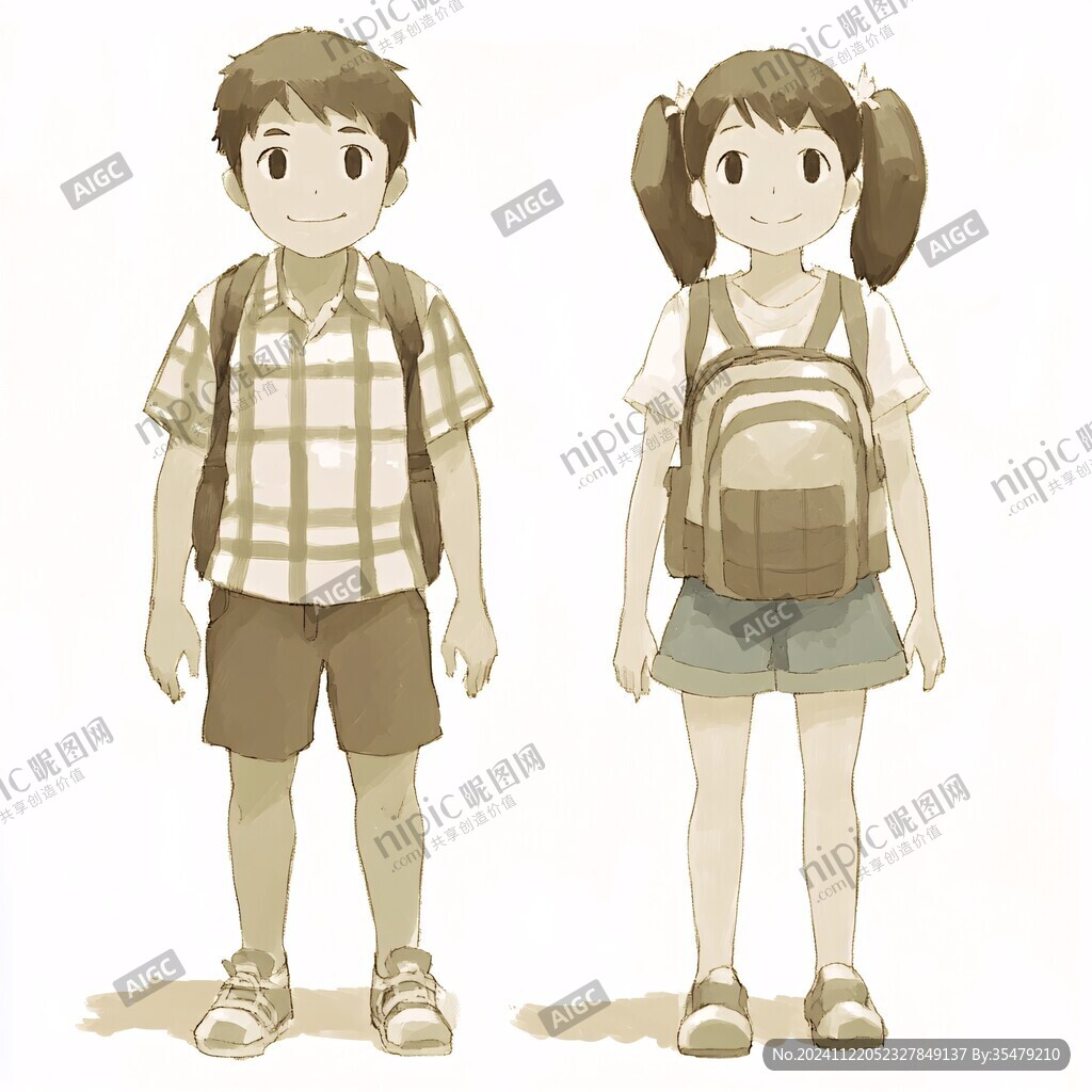 背着书包的男孩女孩