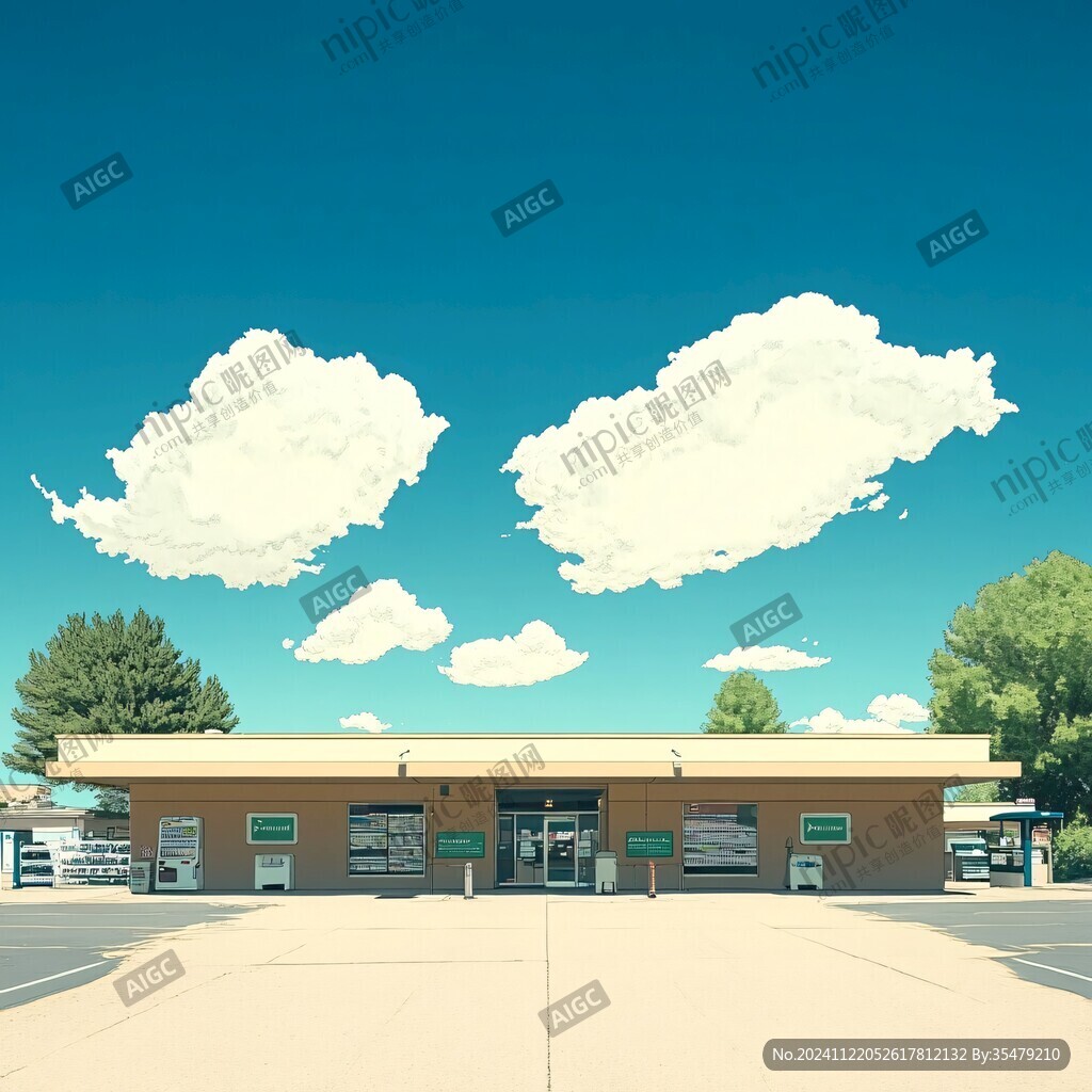 蓝天白云加油站