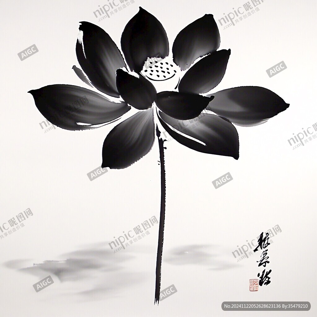 手绘金属质感荷花