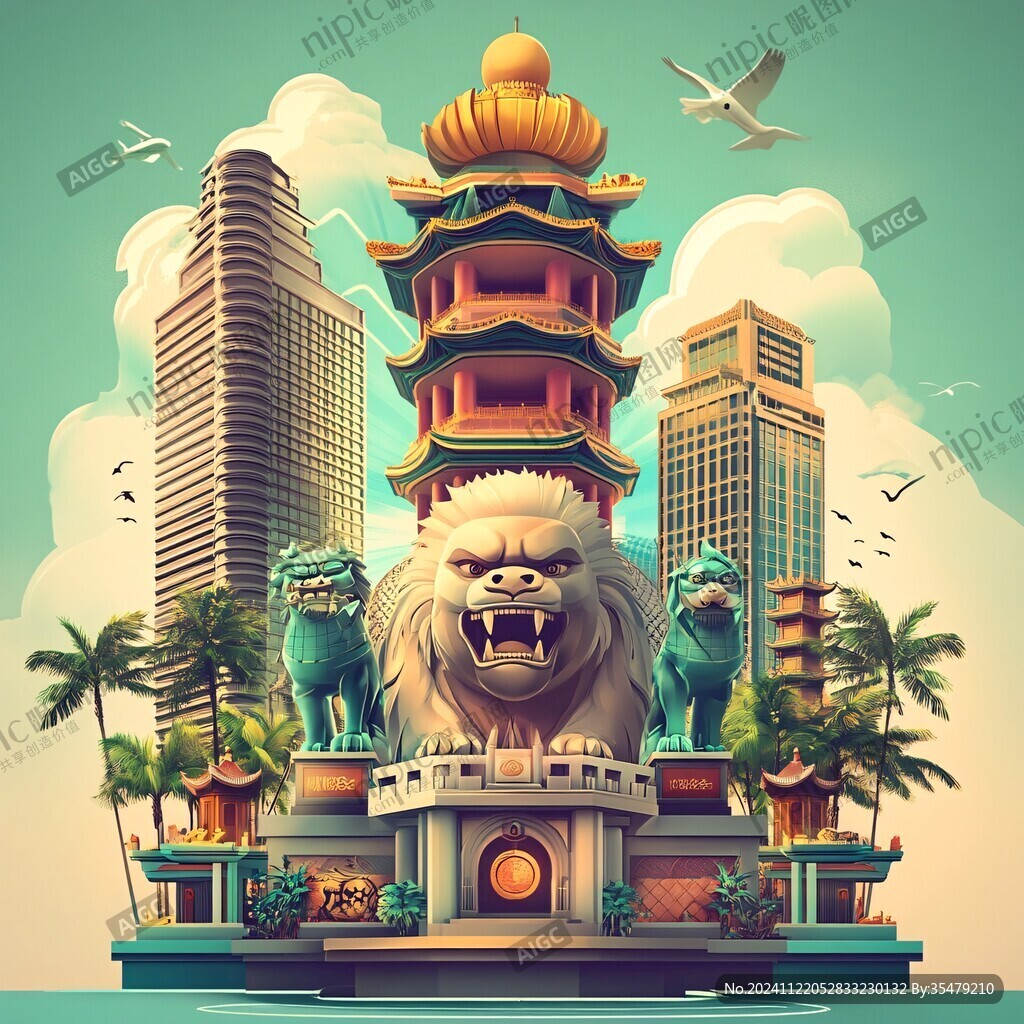 华南地区城市建筑插画