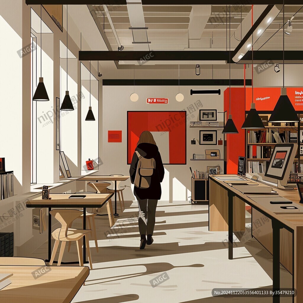 书店咖啡店插画设计