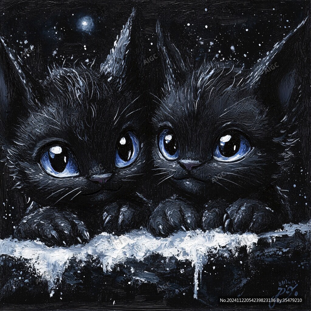 手绘大眼萌猫咪装饰画
