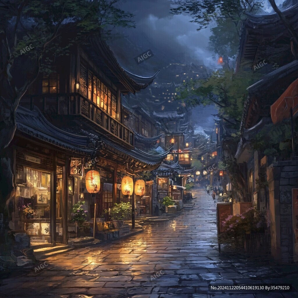 玄幻古镇夜景