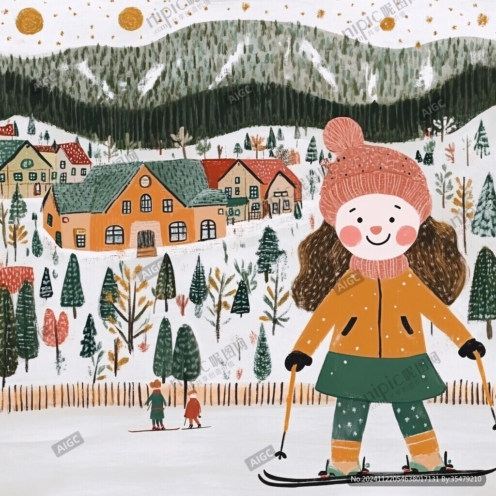滑雪运动户外出插画
