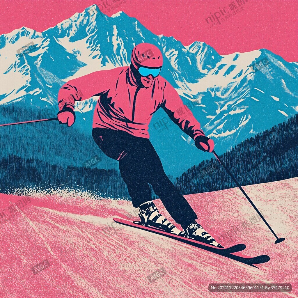滑雪手绘插画