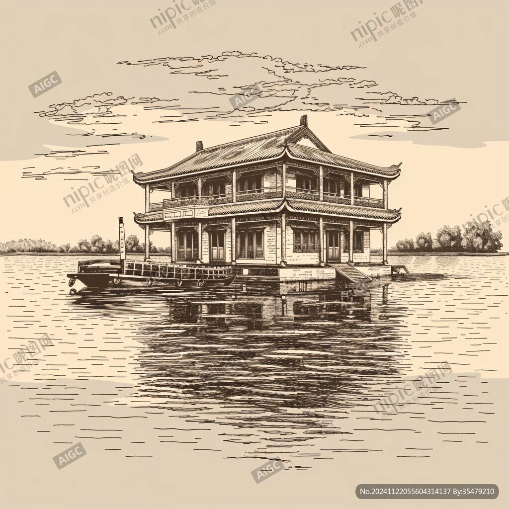 湖心亭插画