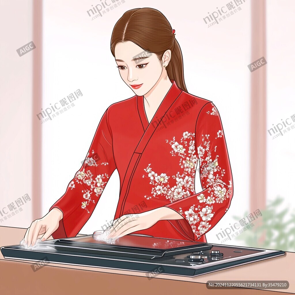 演奏扬琴古风人物插画