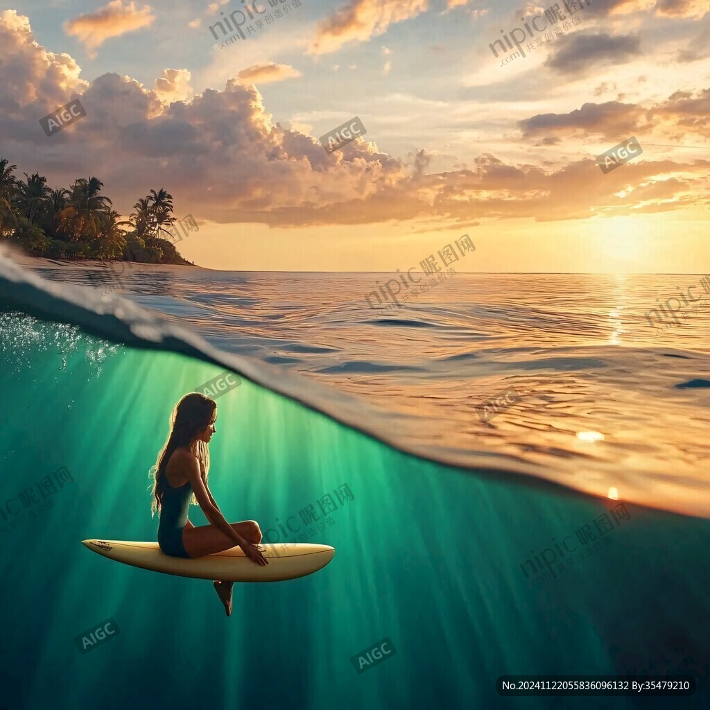 勇往直前冲浪美女
