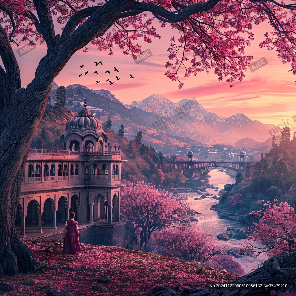 粉红宫殿插画幻想