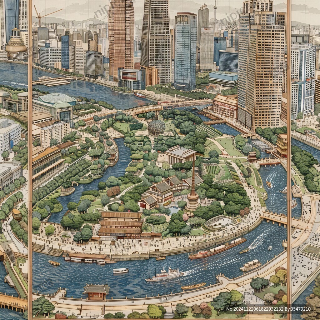 城市规划展示馆插画