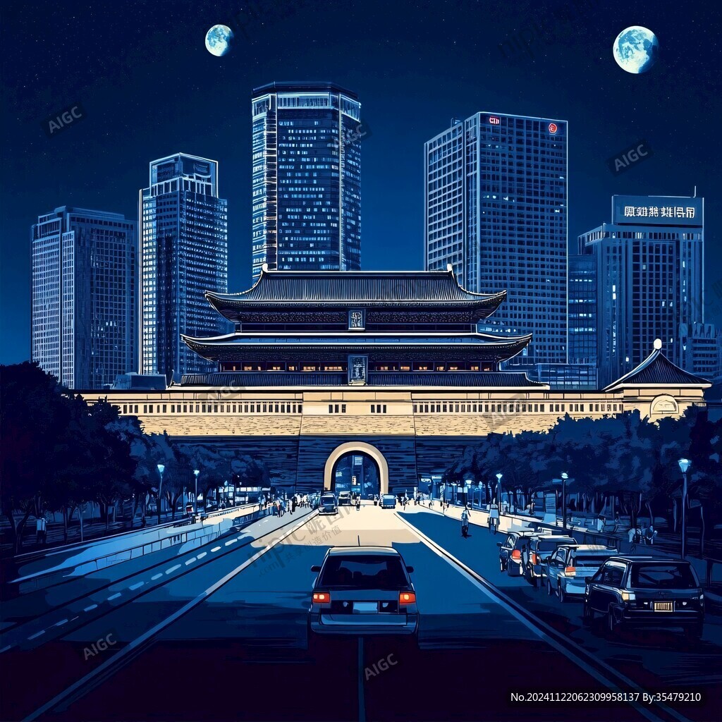 天府广场插画
